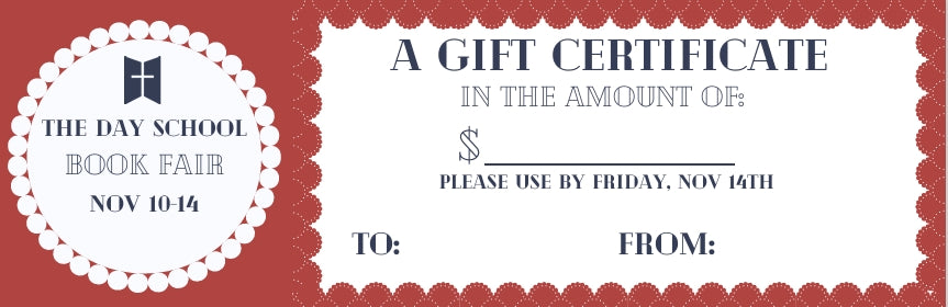 25-26 Day School Book Fair Gift Card