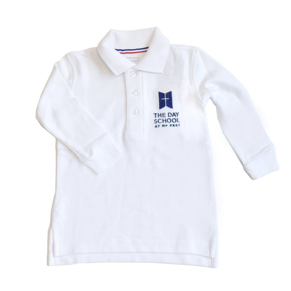 Boys’ White Long-sleeve Uniform Polo w/ School Logo